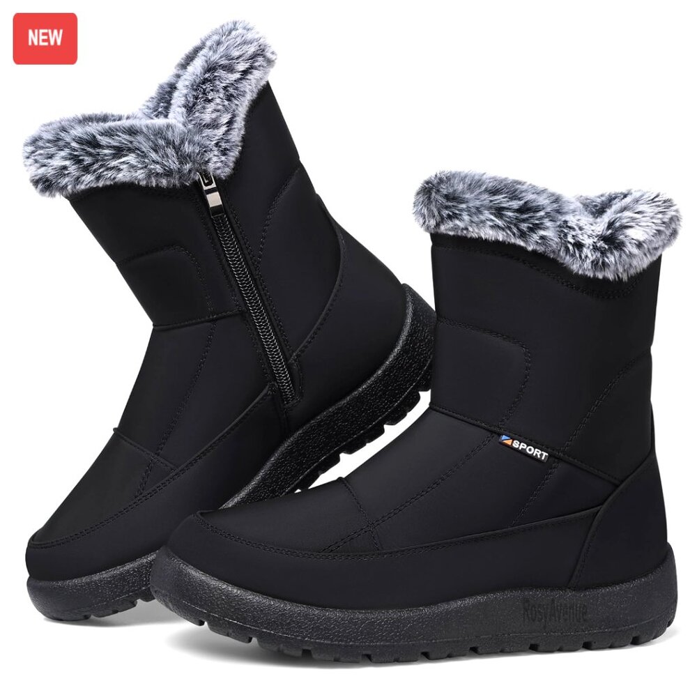 Waterproof Fur Lined Snow Boots Anti Slip Ankle Booties Winter Outdoor